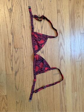 Red Snakeskin Triangle Bikini Top - Women Swim